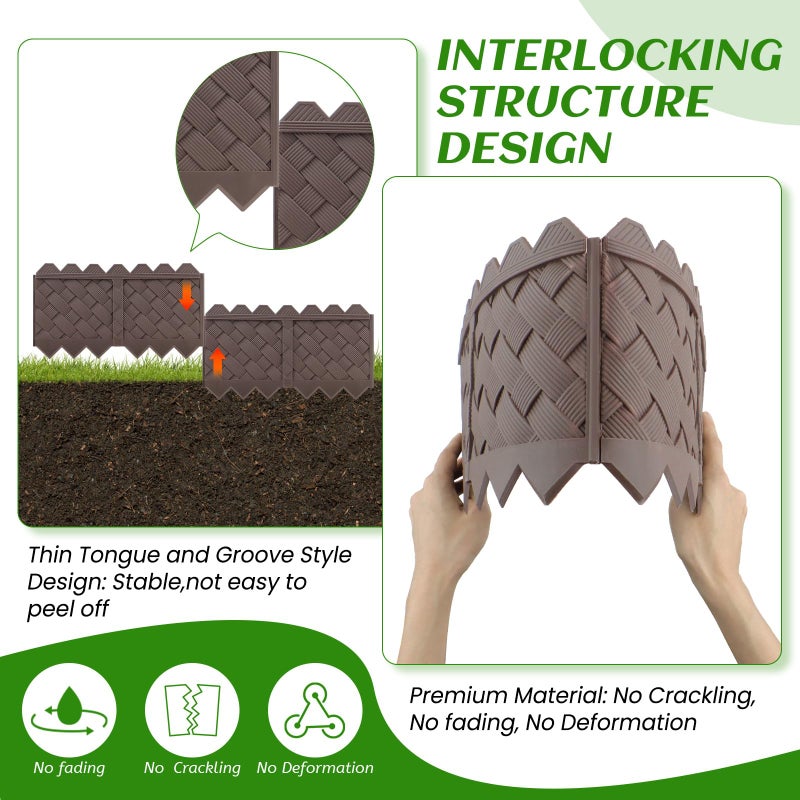 Ruppence 30-Pack Weaving Flower Bed Garden Edging Borders (30 FT) - No Dig Border Edgings with 8.5    Anchor Stakes & Interlocking Design-Thickened Borders for Lawns, Flower Beds & Landscaping - Image 4